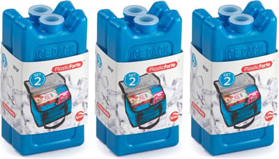 Plasticforte 90 grams koelelementen - 6x stuks - 11 x 5.5 cm - blauw - kunststof - met sneeuwvlokken print