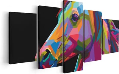Artaza Canvas Schilderij Vijfluik Kleurrijke Paardenkop - Paard - Abstract - 100x50 - Foto Op Canvas - Canvas Print