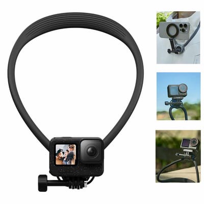 Telesin Universele Neck mount-Stuurhouder voor Sportcamera-In richting verstelbaar-90° verstelbaar-horizontale en verticale positionering-vrij buigbaar-Luchtgeveerd-Verstelbaar-Comfortabel-Zwart