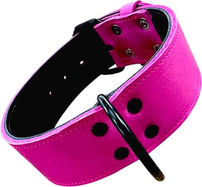 K9World by van der Veeke, Lederen Hondenhalsband - Black Edition Hardware – 5 cm Breed – Dubbel Leer – Handgemaakt – Roze – Maat 40–50 cm