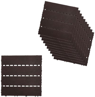 Kunststof Tuintegels - PVC Terrasvloer - Buiten Vloer - Op Maat Snijdbaar - 30x30cm 0.9m2 - Koffiebruin Zwart