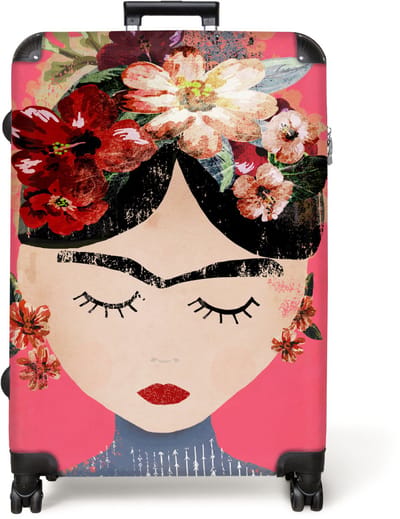 NoBoringSuitcases.com® - Koffer groot - Reiskoffer lichtgewicht - Frida Kahlo - Vrouw - Vintage - Bloemen - Kunst - Rolkoffer met 4 wielen - Grote trolley XL - 98 liter bagage