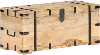 Houten Opbergkist met Deksel en Handvatten - Massief Mangohout Rechthoekig