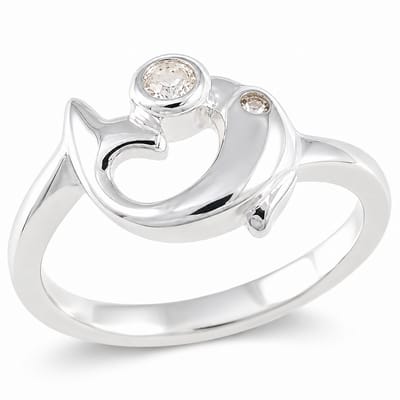 Zilveren Kinderring Dolfijn met Zirkonia – 925 Zilver – Speels Meisjesringetje met Glanzende Dolfijn en Steen