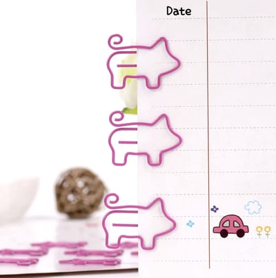 Hiden - Pig Paperclips - Kantoor Artikelen - Kantoor Organizer - Paperclips gekleurd - Kantoor Accessoires - Roze - 5 stuks
