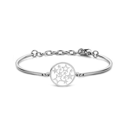 CO88 Collection Inspirational 8CB 90392 Stalen Armband met Hanger - Sterren 17 mm - One-size - Zilverkleurig