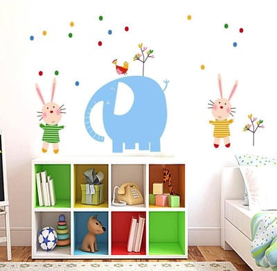 Muursticker olifant - muisjes - kinderen | babykamer - kinderkamer | vrolijk - modern