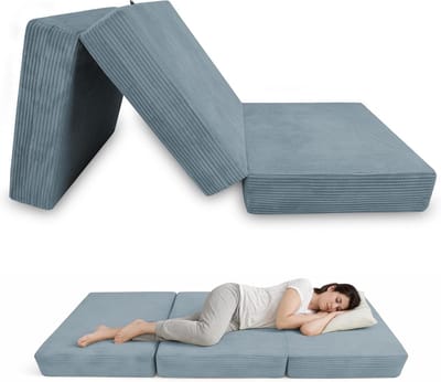 Opvouwbaar Matras - Vouwmatras Gastenbed - Extra Slaapplek Creëren - 3-delig Corduroy Design - 120x195x15 cm - Blauw