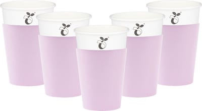 Givi Italia Feestbekers met hoesjes - 24x - lavendel paars - papier - 250ml - kinderfeestje - biologisch afbreekbaar