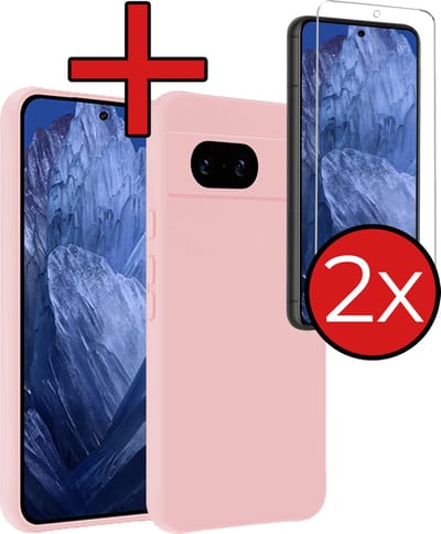 Hoesje - Met 2x Screenprotector - Geschikt voor Google Pixel 8a - Sterk & Shockproof - Telefoon Hoes - Back Cover - Siliconen Case - Telefoonhoes - Lichtroze