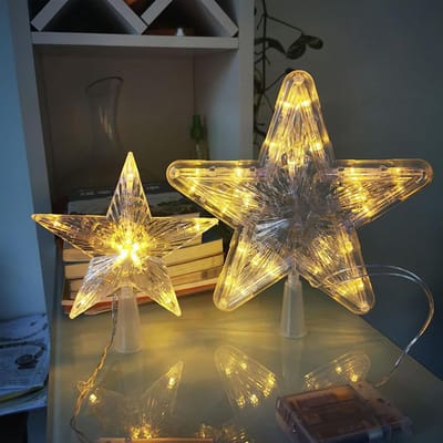 kerstboompiek met 10 leds met stroomstekker, 16 x 16 cm, lichtgevende kerstboompentagram, kerstboom, ster, kant, piek, (warm wit licht, 16 x 16 cm)