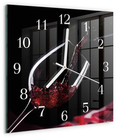 Tulup Wandklok - Wijn Decoratieve Glazen Klok - 30x30 cm - Zwart Glazen Wandklok Design - Witte Handen - Vierkante Wandklok - Wandklok Glas Decoratie - Gekleurde Glazen Klok