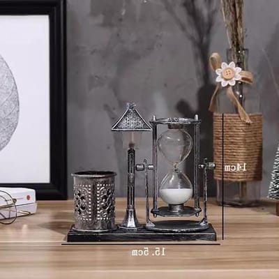 Zandloper - Zandtimer Decoratie - Tijd Beheren - Stijlvol Ornament - 14 x 15.5 cm - Zilver