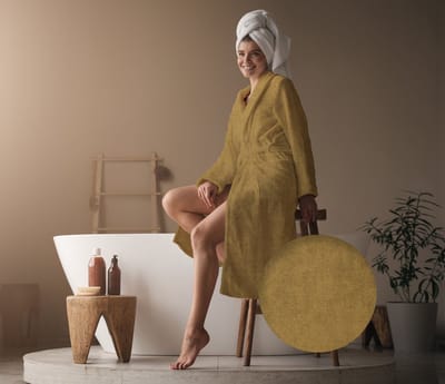 Heckettlane Badjas Katoen Premium - Ochre Yellow - Maat S - Badjas 100% Katoen - Badjas / Kamerjas Dames - Badjas / Kamerjas Heren