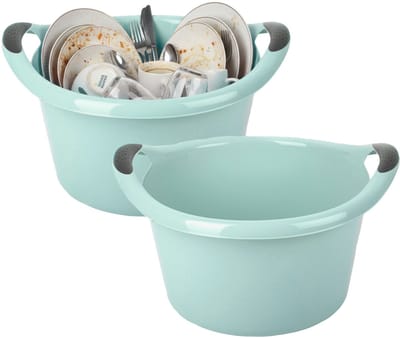 Plastic Forte Afwasbak - 2x - 15L - mintgroen - 42 x 40 x 25 cm - met handvatten - teiltje