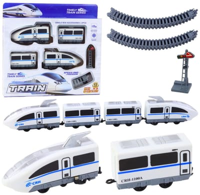 Playos® - Elektrische Treinset - 13 delig - Wit / Blauw - Treinbaan - Rollenspel - Speelgoed