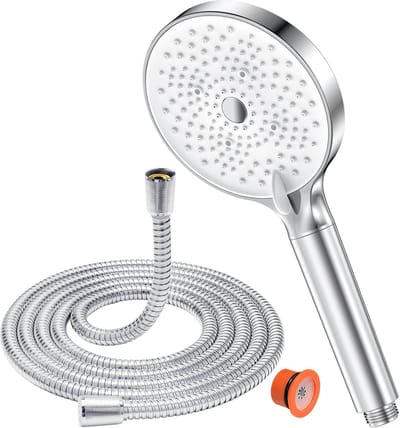 Famanu – Handdouche met 1,6 m slang en filter, 6 straalsoorten, waterbesparend, chroom/wit