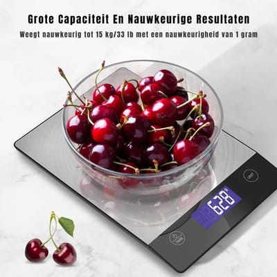 YOR® Weegschaal Keuken - Precisie Weegschaal - Weegschaal 0 01 Gram - Zilver - 23cm x 15cm x 2cm