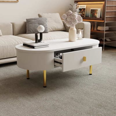 Salontafel 108x50x40 cm – Met 2 Lades, Gouden Handgrepen & Poten, Gebogen Hoeken – Modern Woonkamer Meubel