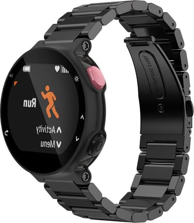 By Qubix - Stalen schakelband - Zwart - Geschikt voor Garmin Forerunner 220 / 230 / 235 / 620 / 630 / 735 (XT)