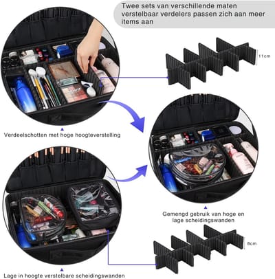 RUX® Visagie Koffer - Make Up Koffer - Make Up Organizer - Zwart - 45cm x 32cm x 21cm; 1.5 kg