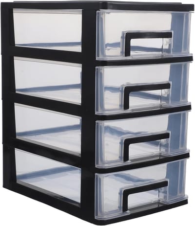 Famanu – Desktop ladekast met 4 lagen – Transparante opbergladen voor dressoir, bureau en thuisgebruik