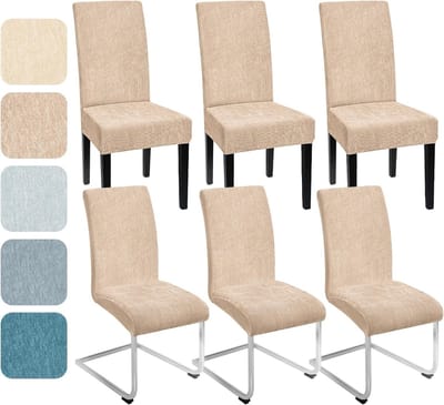 Set van 6 Stretch Stoelhoezen van Chenille voor Verstelbare Eetkamerstoelen, Wasbaar en Verwijderbaar, Perfecte Bescherming voor Keuken, Feesten en Bruiloften
