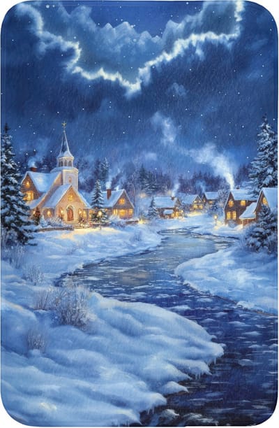 WC mat 40x60 cm - Antislip - Winteravond - Kerstdorp - Donker - Toiletmat - Vloermat - Douchemat - Toilet tapijt - Toiletmatten