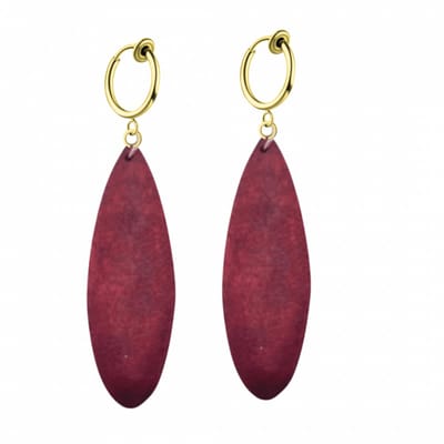 Klem oorbellen- Luci -hout- rood -goudkleurig-geen gaatje-Charme Bijoux