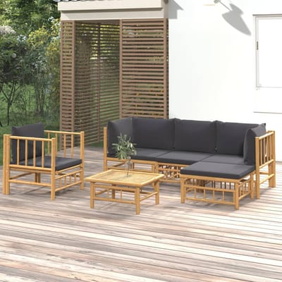 vidaXL - 6-delige - Loungeset - met - kussens - bamboe - donkergrijs