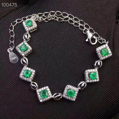 Meibapj Bracelet en Pierre Précieuse Émeraude Naturelle Véritable Argent Sterling 925 Jonc en Pierre Verte Pour Femmes Bijoux de Mariage Fins black