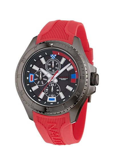 Nautica Nct Leeway Quartz Chronograaf Horloge Rood Material 100% Roestvrij Staal & 100% Siliconaarmband 45 mm NAPLWF5O1