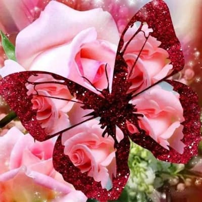 5D DIY Diamond Painting  Roze rozen en vlinders  Borduren Cross Stitch Rhinestone home Decor cadeau 30X30CM pink