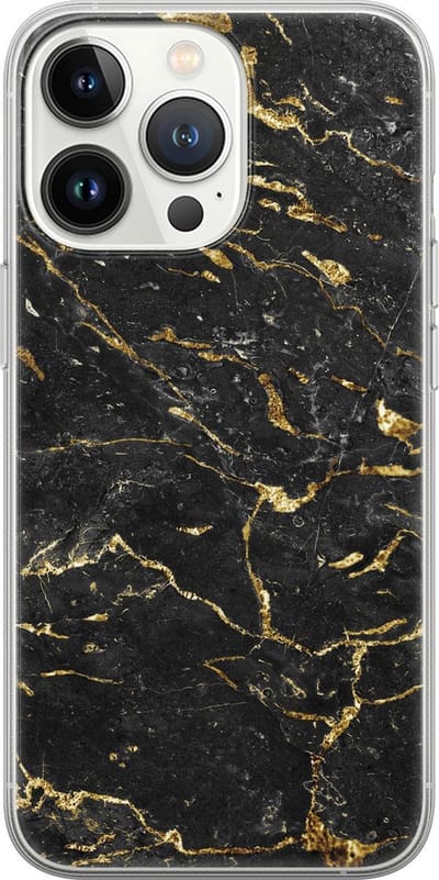 Leuke Telefoonhoesjes - Hoesje geschikt voor iPhone 13 Pro - Marmer zwart goud - Soft case - TPU - Marmer - Zwart