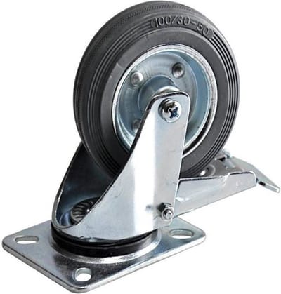 Benson Set zwenkwielen met rem - massief rubber - 100 mm - 70 kg - 4 stuks