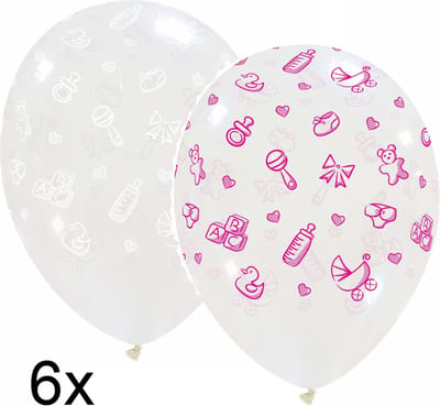 Baby Stuff Transparante ballonnen mix wit-roze, 6 stuks, 30cm