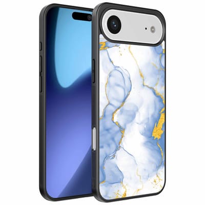 Geschikt voor iPhone Air Telefoonhoesje met Lichtblauw Goud Marmer Opdruk - TPU Backcover Case Lightblue Gold Marble Design - Smartphonica geschikt voor iPhone 17 Air