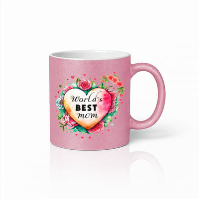 World's Best Mom Koffiemok - Moederdag Cadeau - Bloemen Hart - 330ml - Volledig Roze