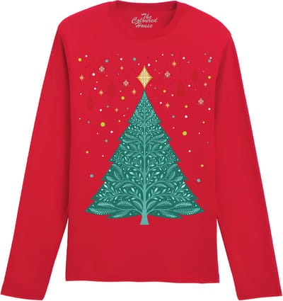 Kerstboom Christmas Night Vintage Tree The Coloured House Longsleeve T-shirt XL