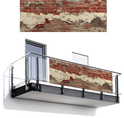 Balkonscherm 300x110 cm - Balkonposter Muur - Baksteen - Verweerd - Balkon scherm decoratie - Balkonschermen - Balkondoek zonnescherm