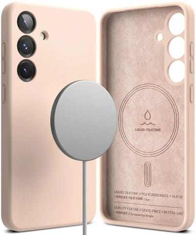 Ringke Silicone Magnetic Hoesje Geschikt voor Samsung Galaxy S25 Plus | Compatibel met MagSafe en Qi2 | Back Cover met Magneet | Zacht Siliconen | Slank Design | Roze