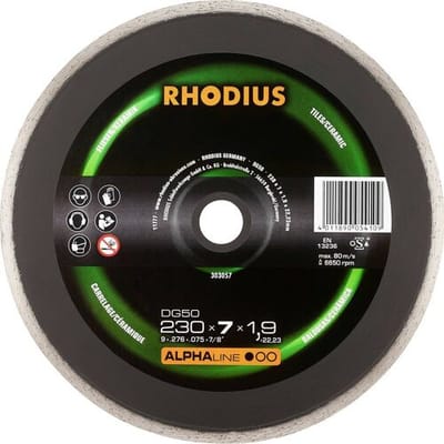 Rhodius 303057 Diamanten doorslijpschijf 230 mm 1 stuk(s) Tegels, Keramiek