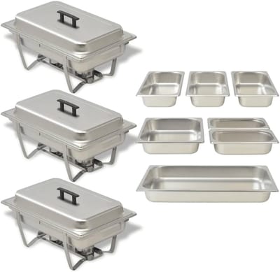 Rechaudset Roestvrij Staal - Voedsel Warmer - Buffet Warm Houden - 3 Delige Set