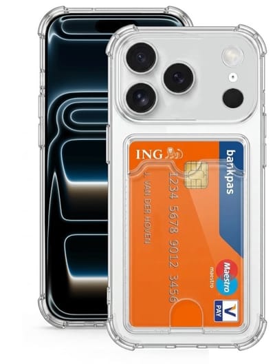 Lennexo Hoesje Met Pashouder Geschikt Voor iPhone 17 Pro - Transparant Siliconen Hoesje - Shockproof Case