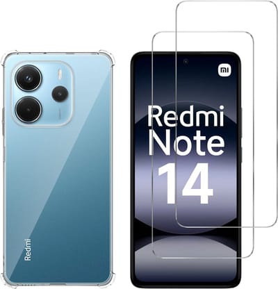 Hoesje voor Xiaomi Redmi Note 14 4G (Global Version) backcover Shockproof siliconen Transparant en 2 stuks Screenprotector Gehard Glas
