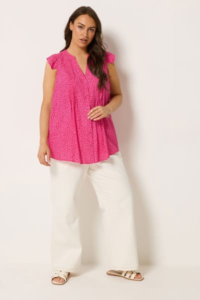 Yours Roze Blouse Met Bladprint En Fijne Plooien Size 42