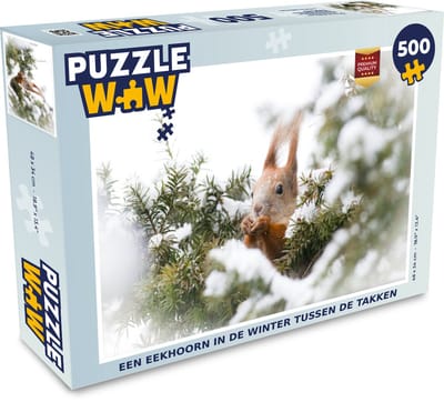Puzzel Eekhoorn - Den - Sneeuw - Legpuzzel - Puzzel 500 stukjes - Kerst - Cadeau - Kerstcadeau voor mannen, vrouwen en kinderen