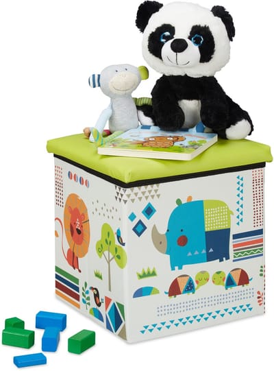 poef kinderkamer - dier design - opbergpoef vouwbaar - 31 x 31 x 31 cm - groen-wit