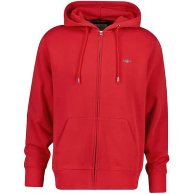 Gant Vest Shield Logo Embroidery Full Zip Hoodie Kangaroo Pocket Rose Red / male