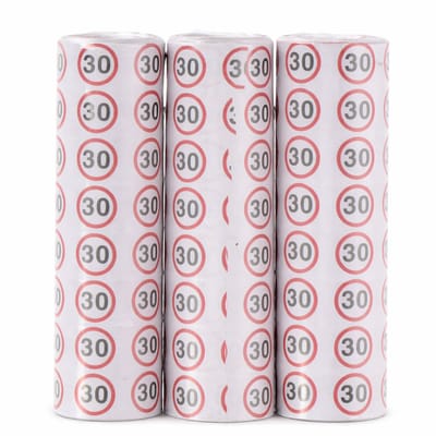 Partytime Serpentine Verjaardag '30' - Papieren Feestslinger - Verkeersbord Print - Ideaal voor 30e Verjaardag Themafeest - Decoratie voor Feest of Party - Lengte 384 cm - Wit/Rood